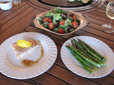 Grilled Fish, Asparagus and Salad