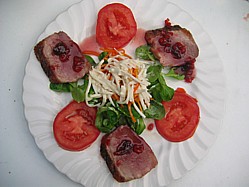 Image Damson Jam Sauce On A BBQ Duck Breast Salad